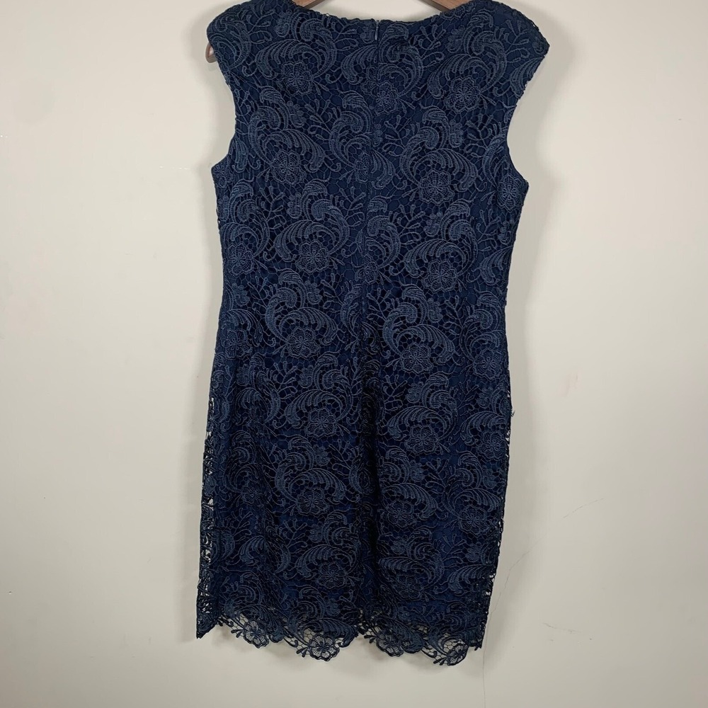 Lauren Ralph Lauren NWT Navy Blue Lace Overlay Sheath Dress Size 14 - Picture 2 of 11